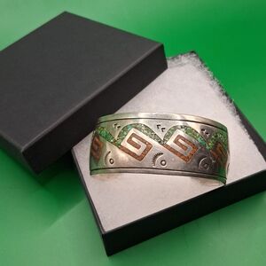 Silver and Green Geometric Bracelet